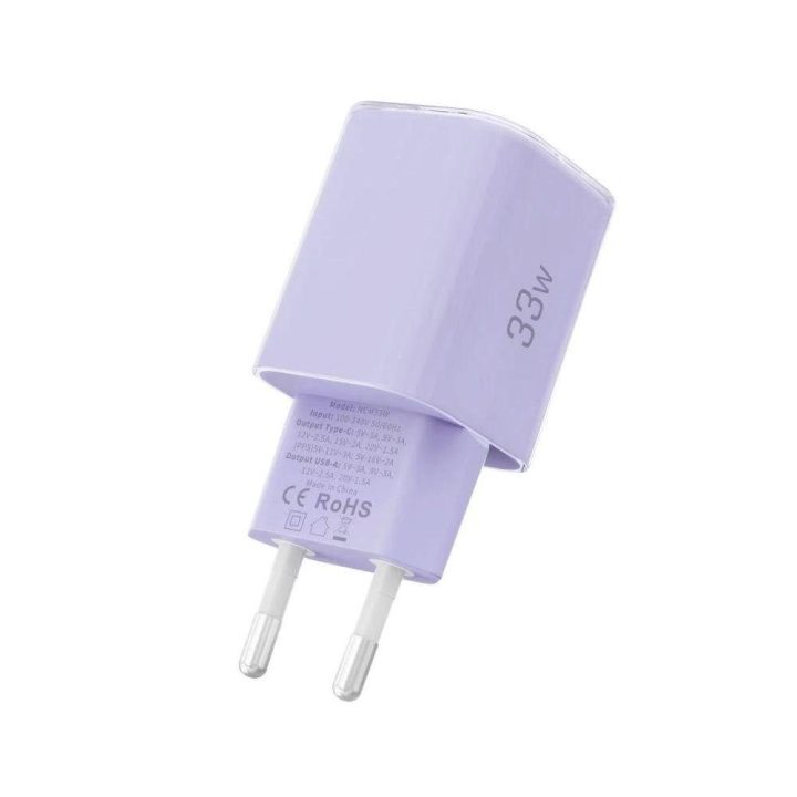 Sieninis įkroviklis violetinis su USB-C greitu įkrovimu 33W