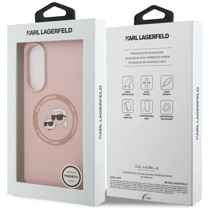 Dėklas telefonui rožinis silikoninis su MagSafe Samsung Galaxy S25 Karl Lagerfeld