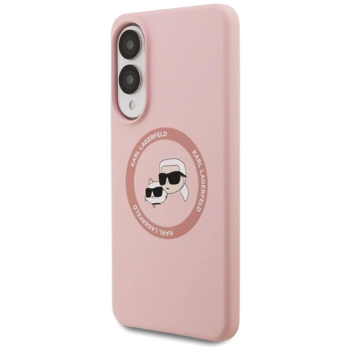 Dėklas telefonui rožinis silikoninis su MagSafe Samsung Galaxy S25 Karl Lagerfeld