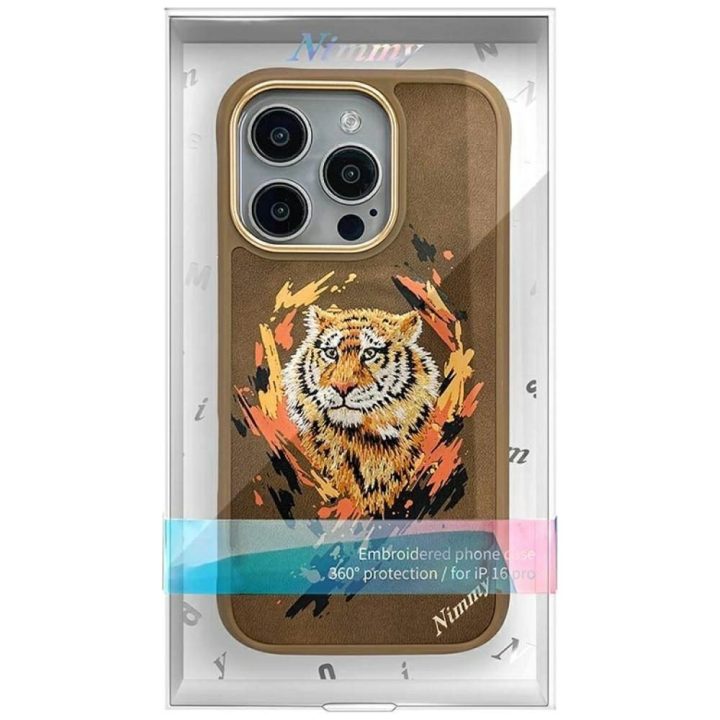 Dėklas iPhone 16 Pro Max rudas su MagSafe ir tigro piešiniu Nimmy