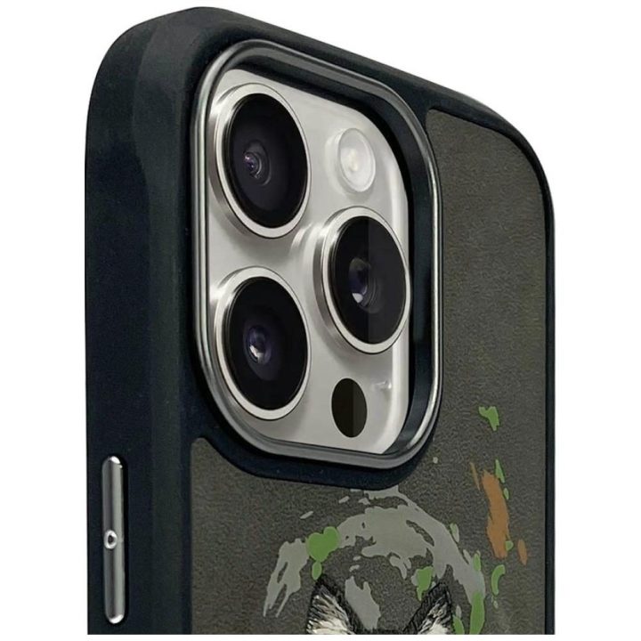 Dėklas telefonui pilkas su vilko piešiniu ir MagSafe iPhone 16 Pro Nimmy