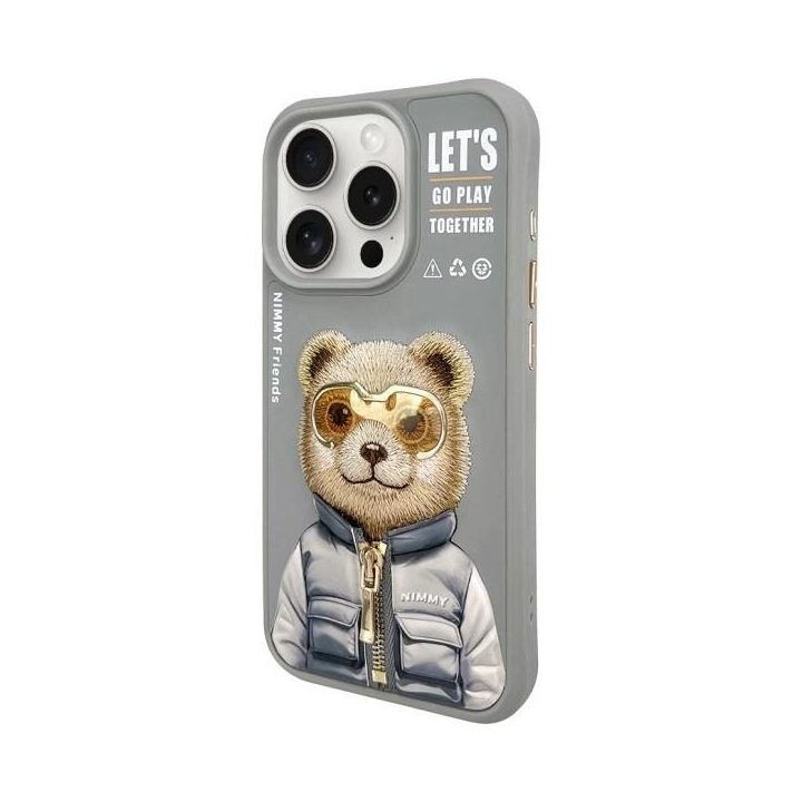 Dėklas telefonui pilkas su meškučiu iPhone 15 Pro Nimmy