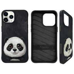 Dėklas telefonui juodas su siuvinėta panda iPhone 15 Pro Nimmy