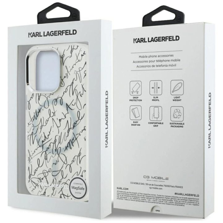 Dėklas telefonui baltas su MagSafe funkcija iPhone 16 Pro Max Karl Lagerfeld