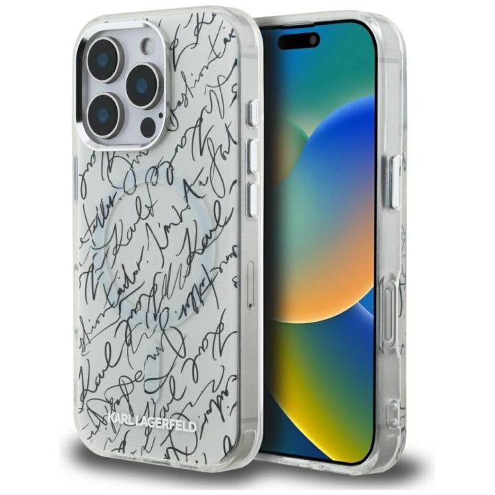 Dėklas telefonui baltas su MagSafe funkcija iPhone 16 Pro Max Karl Lagerfeld