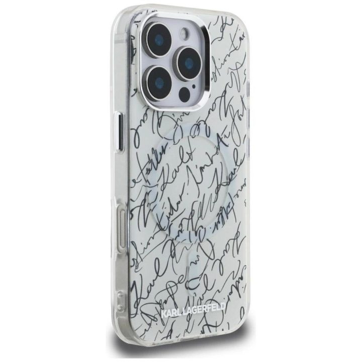 Dėklas telefonui baltas su MagSafe funkcija iPhone 16 Pro Max Karl Lagerfeld