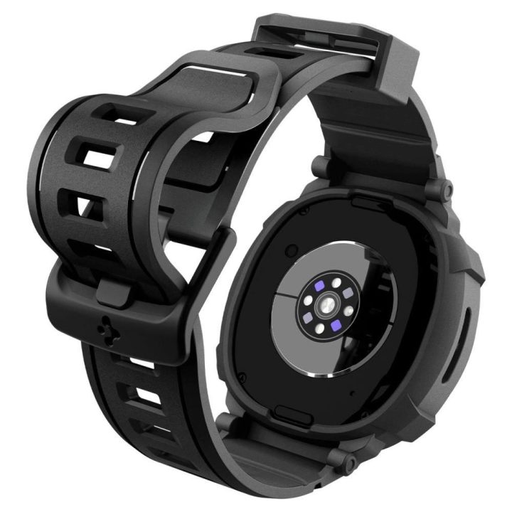 Dirželis laikrodžiui juodas silikoninis atsparus smūgiams Samsung Galaxy Watch 8 Spigen