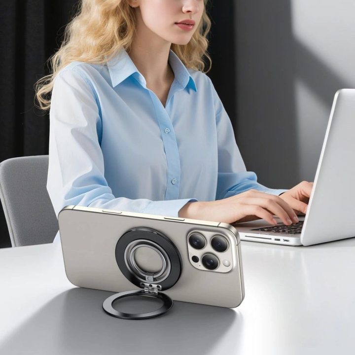 Laikiklis telefonui su žiedu, juodas, magnetinis Magsafe