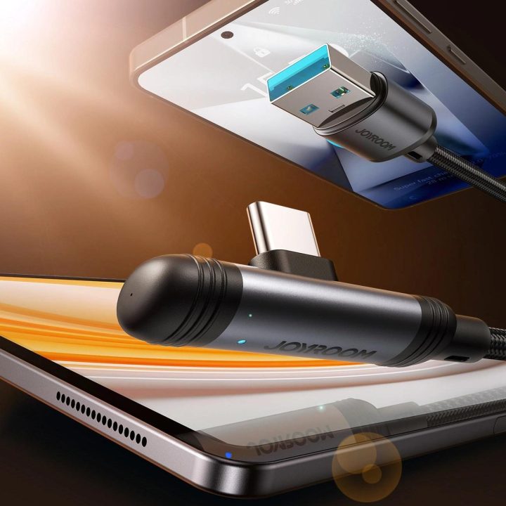 Įkrovimo laidas USB-C juodas 90° kampu 1.2 m