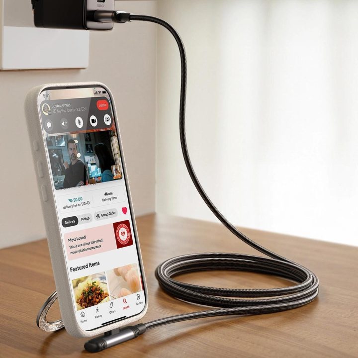Įkrovimo laidas USB-C juodas 90° kampu 1.2 m