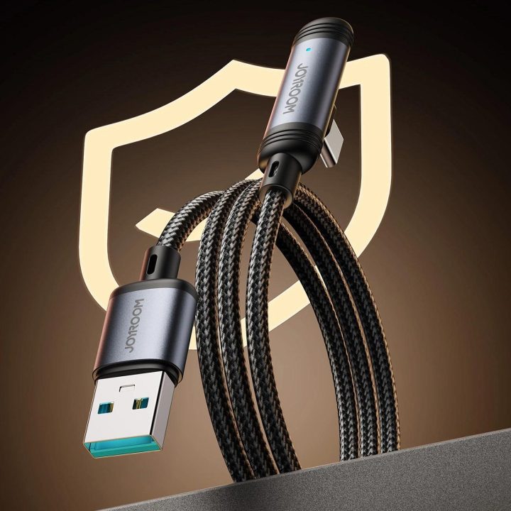 Įkrovimo laidas USB-C juodas 90° kampu 1.2 m