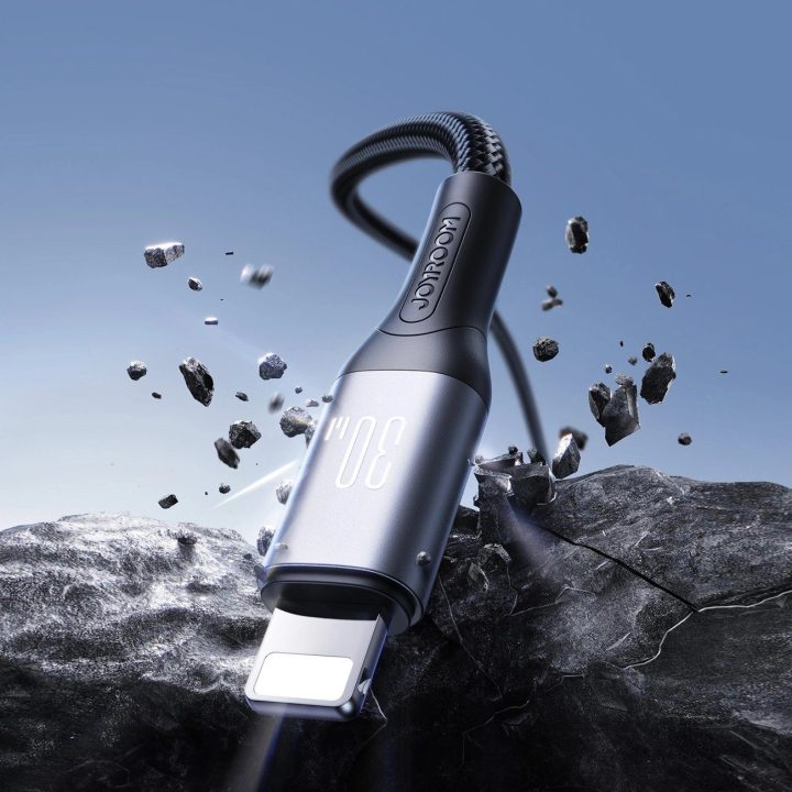 Įkrovimo laidas USB-C – Lightning juodas nailoninis 30W 1m