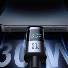 Įkrovimo laidas juodas su ekranu USB-C – Lightning 30W 1.2 m