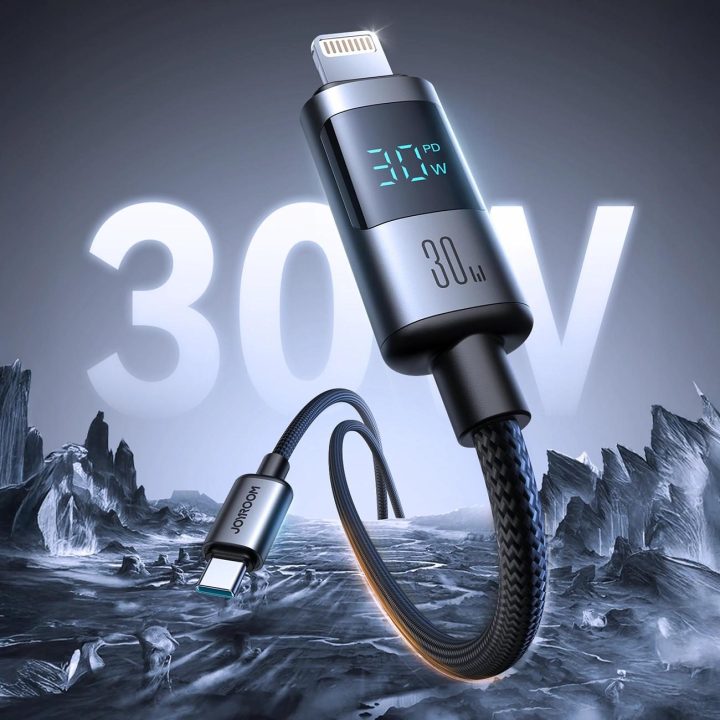 Įkrovimo laidas juodas su ekranu USB-C – Lightning 30W 1.2 m