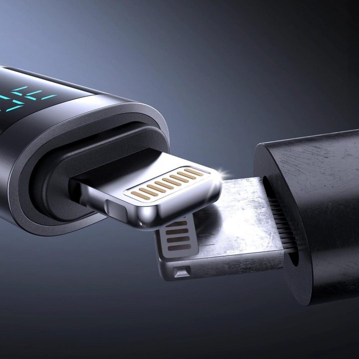 Įkrovimo laidas juodas su ekranu USB-C – Lightning 30W 1.2 m