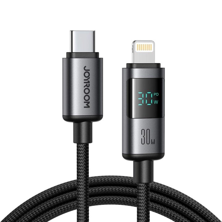 Įkrovimo laidas juodas su ekranu USB-C – Lightning 30W 1.2 m