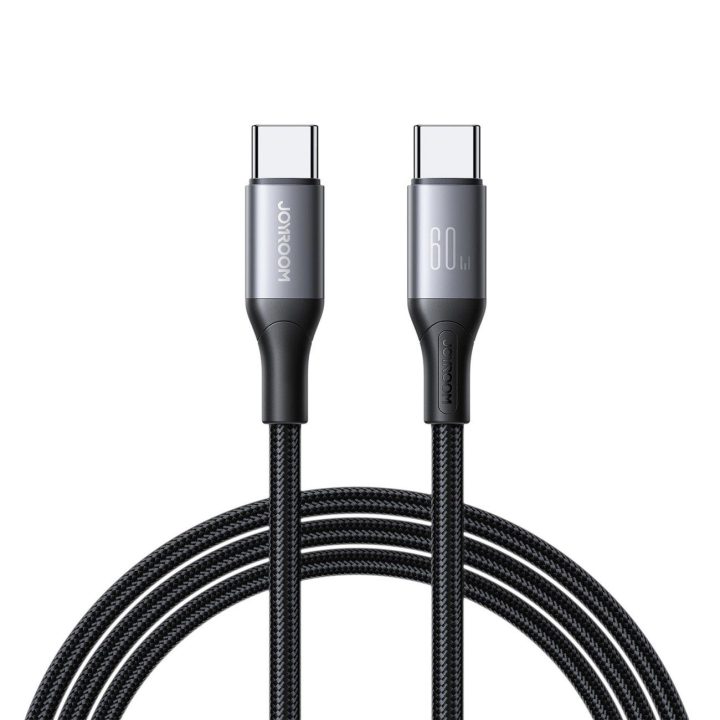 USB-C laidas juodas nailoninis 60W įkrovimui 1m