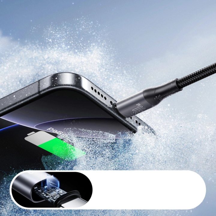 USB-C laidas juodas nailoninis 60W įkrovimui 1m