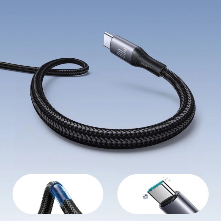 USB-C laidas juodas nailoninis 60W įkrovimui 1m