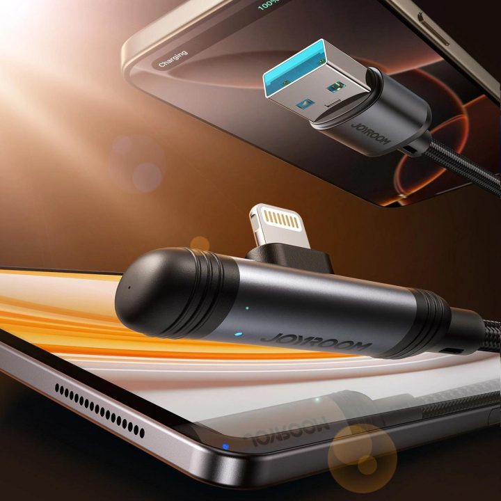 Įkrovimo laidas juodas pintas su Lightning jungtimi 1.2 m