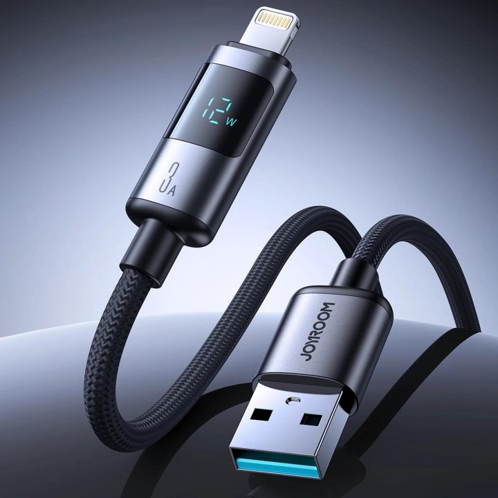 Įkrovimo laidas juodas su ekranu 1,2 m USB–Lightning