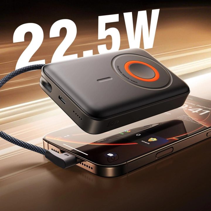 Išmanioji baterija juoda 10000mAh su MagSafe ir laidu