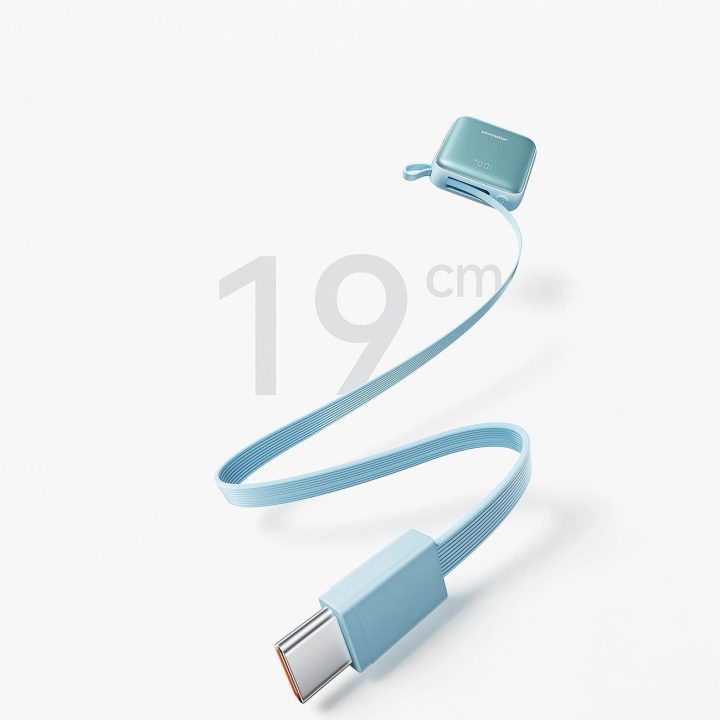 Išorinė baterija mėlyna su integruotais laidais 10000mAh