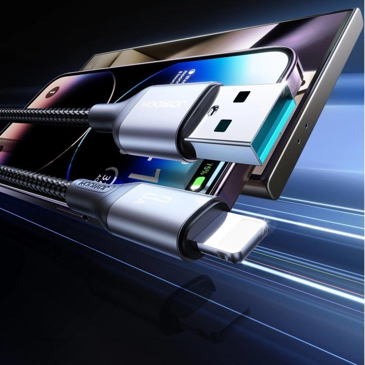 Įkrovimo laidas juodas pintas USB–Lightning 1 m