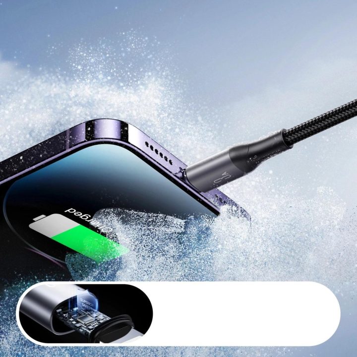 Įkrovimo laidas juodas pintas USB–Lightning 1 m