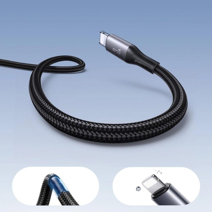 Įkrovimo laidas juodas pintas USB–Lightning 1 m