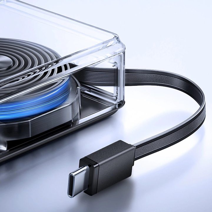 Išorinė baterija juoda su USB-C laidu ir ekranu 10000mAh