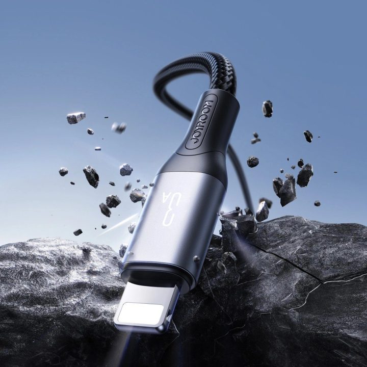 Įkrovimo laidas juodas 2 m USB–Lightning 3A pynimo