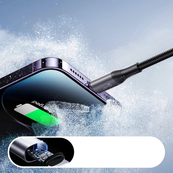 Įkrovimo laidas juodas 2 m USB–Lightning 3A pynimo