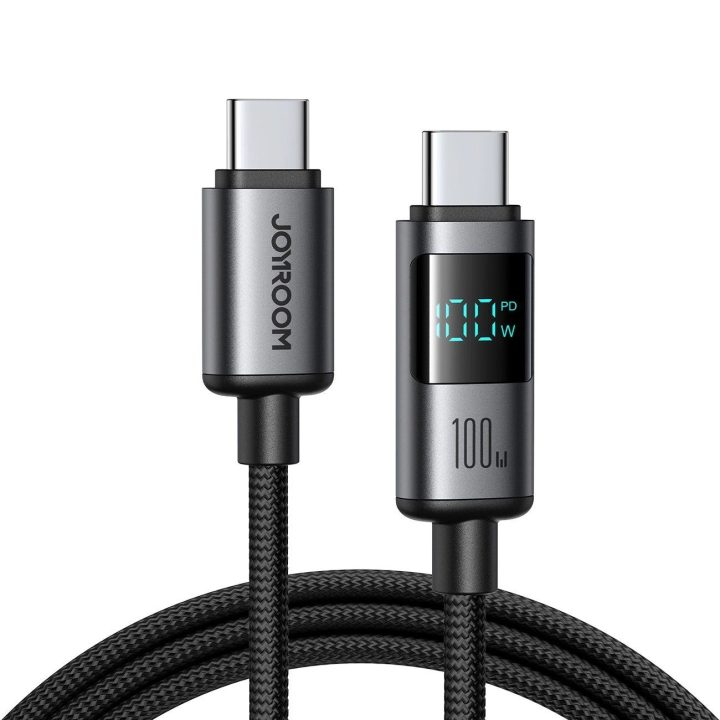 USB-C laidas juodas su ekranu greitam įkrovimui 100W