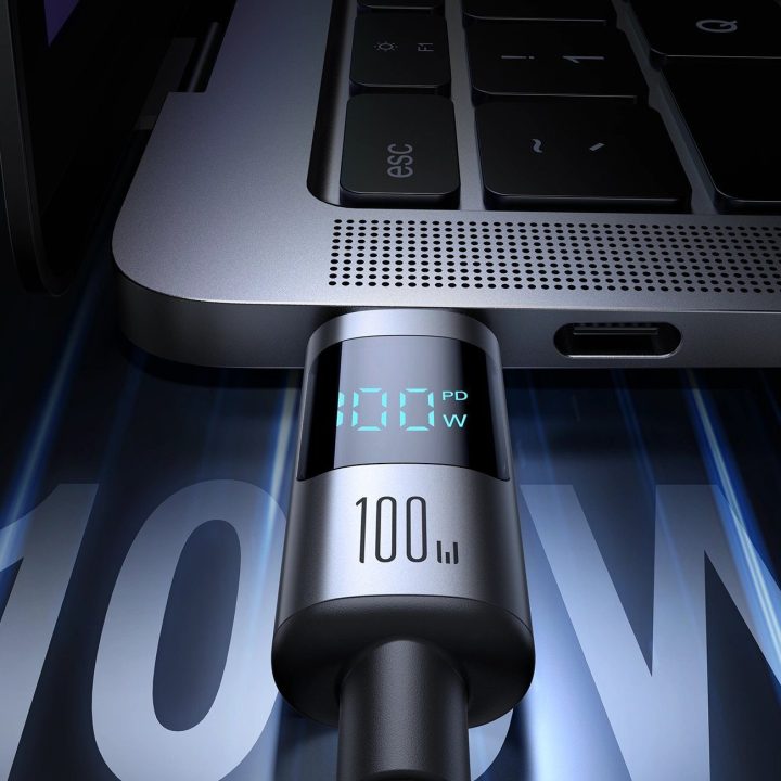 USB-C laidas juodas su ekranu greitam įkrovimui 100W