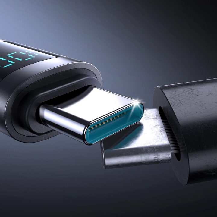 USB-C laidas juodas su ekranu greitam įkrovimui 100W