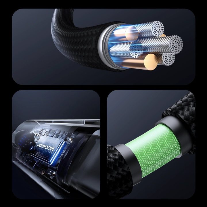 USB-C laidas juodas su ekranu greitam įkrovimui 100W