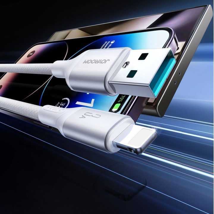 Įkrovimo laidas baltas pintas 2 m USB–Lightning 3A