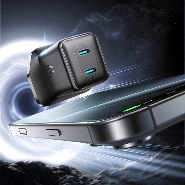 Sieninis įkroviklis juodas 45W su 2 USB-C lizdais