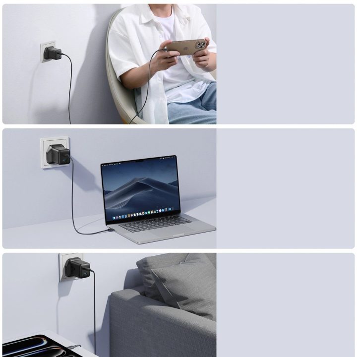 Sieninis įkroviklis juodas 45W su 2 USB-C lizdais