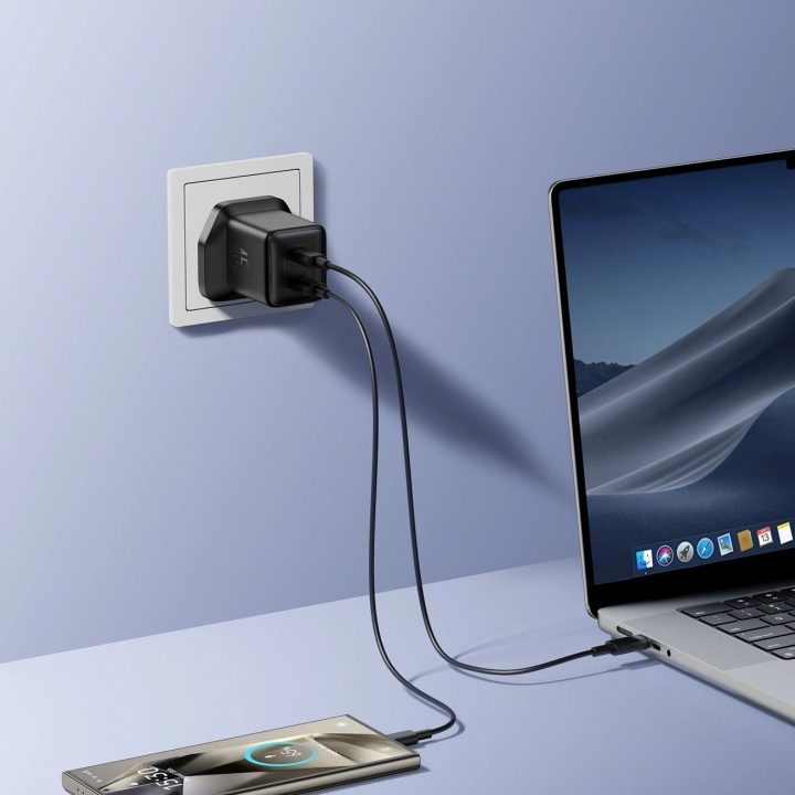 Sieninis įkroviklis juodas 45W su 2 USB-C lizdais