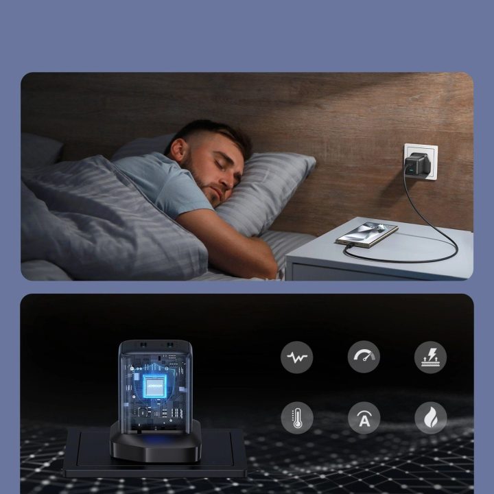 Sieninis įkroviklis juodas 45W su 2 USB-C lizdais