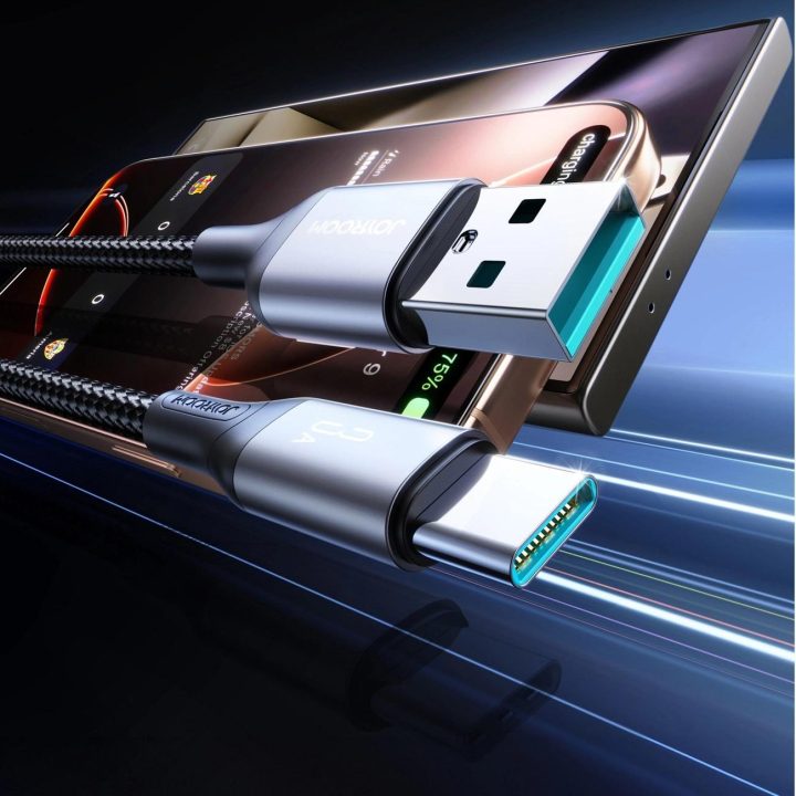 Įkrovimo laidas USB-C juodas pintas 3A 1m