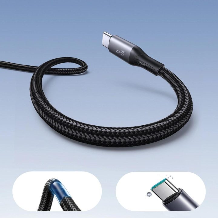 Įkrovimo laidas USB-C juodas pintas 3A 1m