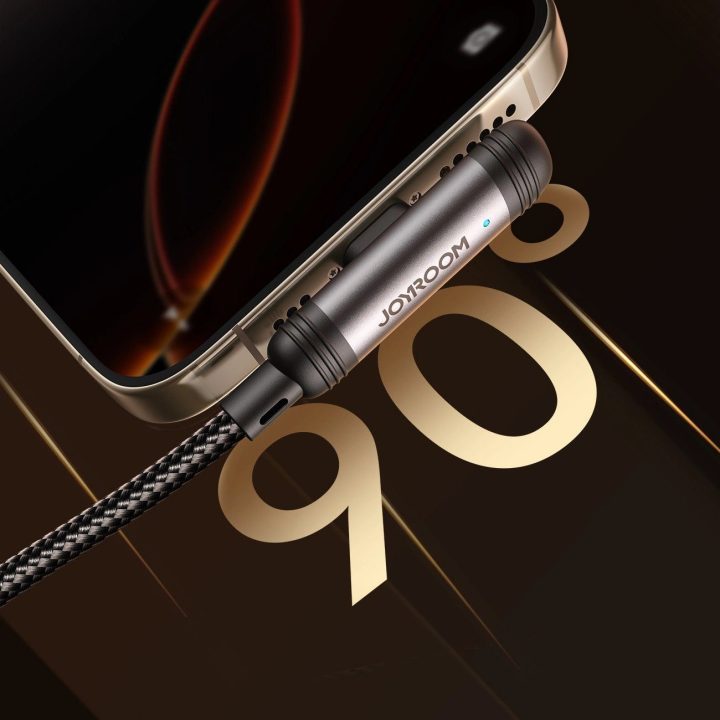Įkrovimo laidas USB-C – Lightning juodas 90° kampu 30W 1.2 m