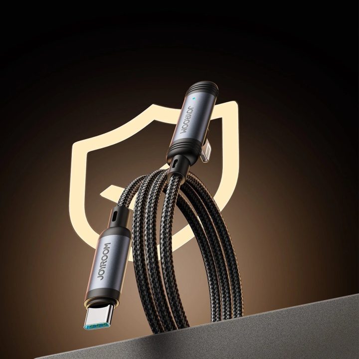 Įkrovimo laidas USB-C – Lightning juodas 90° kampu 30W 1.2 m