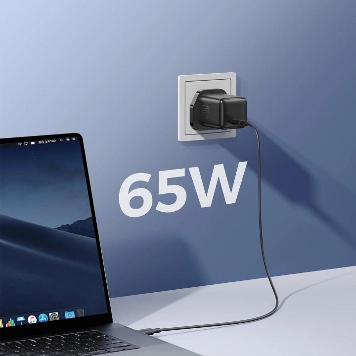 Sieninis įkroviklis USB-C 65W juodas greitam įkrovimui