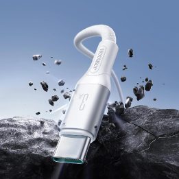 Įkrovimo laidas baltas pintas USB-C 3A 1m