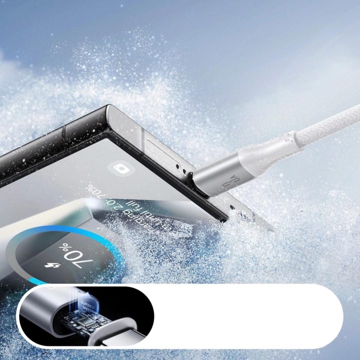 Įkrovimo laidas baltas pintas USB-C 3A 1m