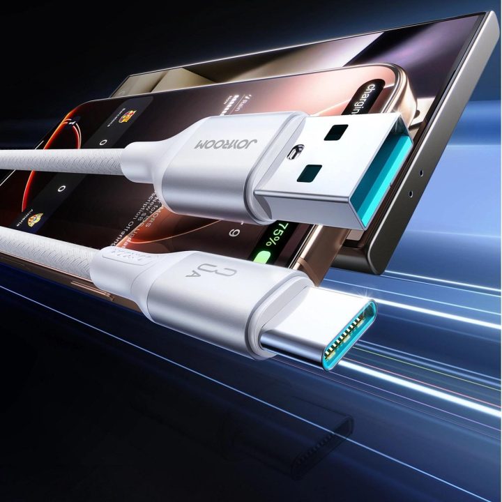 Įkrovimo laidas baltas pintas USB-C 3A 1m